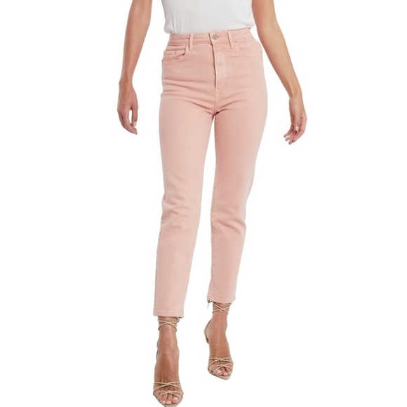 Stradivarius Jeans 5 Pocket Factory Faded Slim Skinny Salmon Pink High Waist - Picture 2 of 16